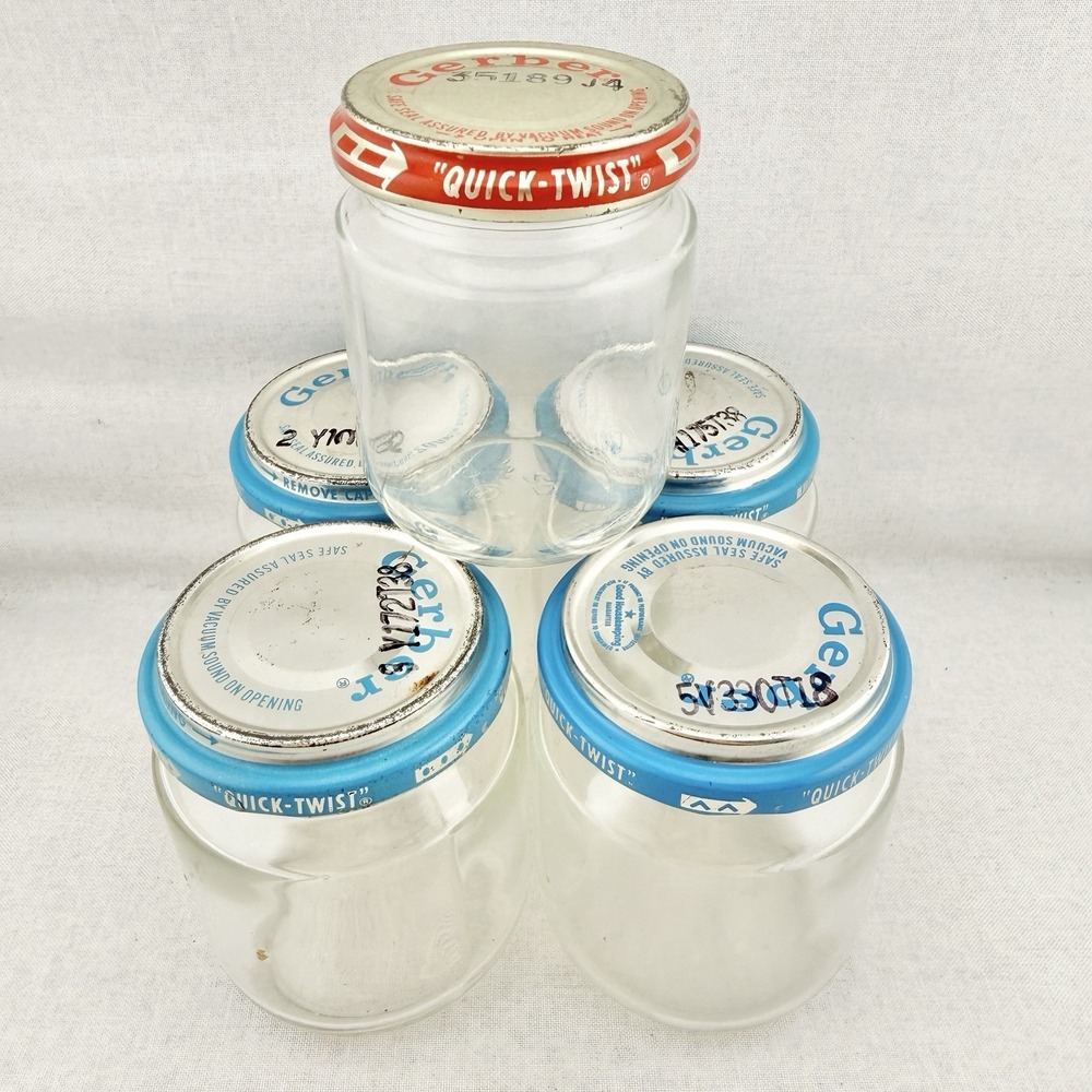 Vintage Glass Baby Food Jars Lot of 5 Gerber - Storage Crafts Organizing 3" Tall